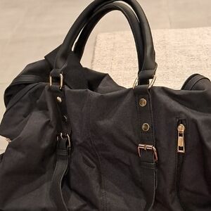 Stylish Weekend Black Handbag with Gold Accents